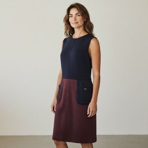 Tory Burch Ponte Knit Sheath Dress Size Large‎ Colorblock Wool Blend Sleeveless